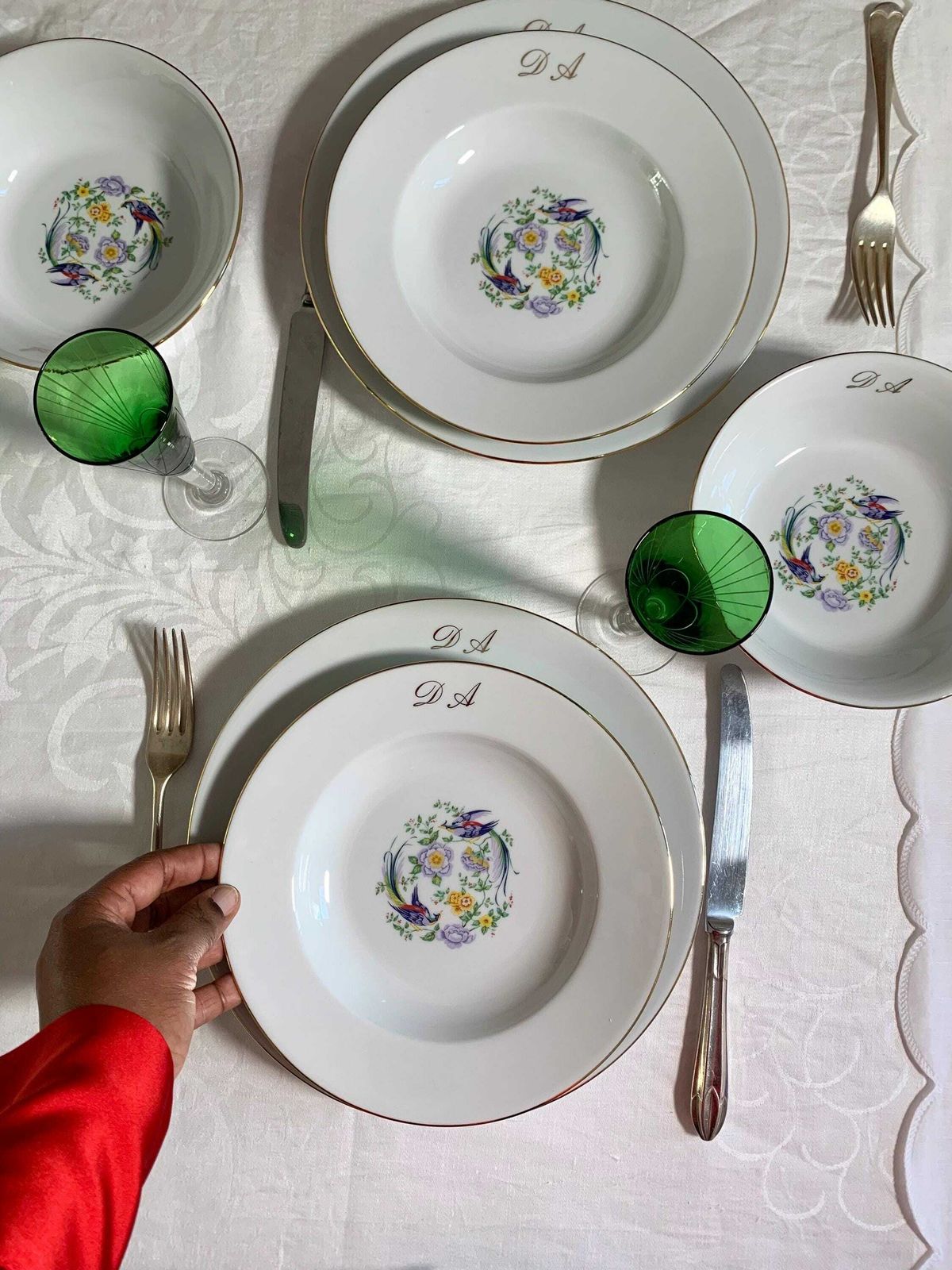 Limoges Bird Of Paradise Set|French Porcelaine Dinner Set|Limoges 4 Place Set photo vinterior