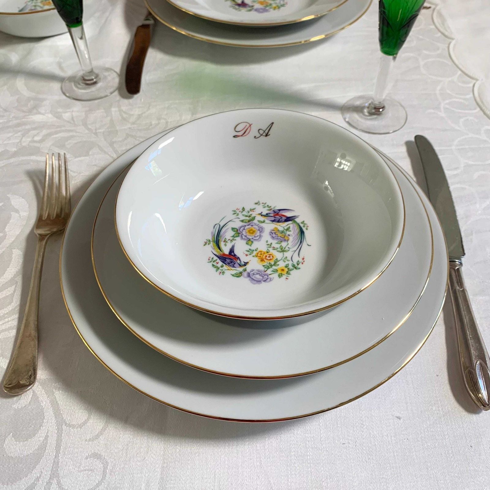 photo furniture Limoges Bird Of Paradise Set|French Porcelaine Dinner Set|Limoges 4 Place Set