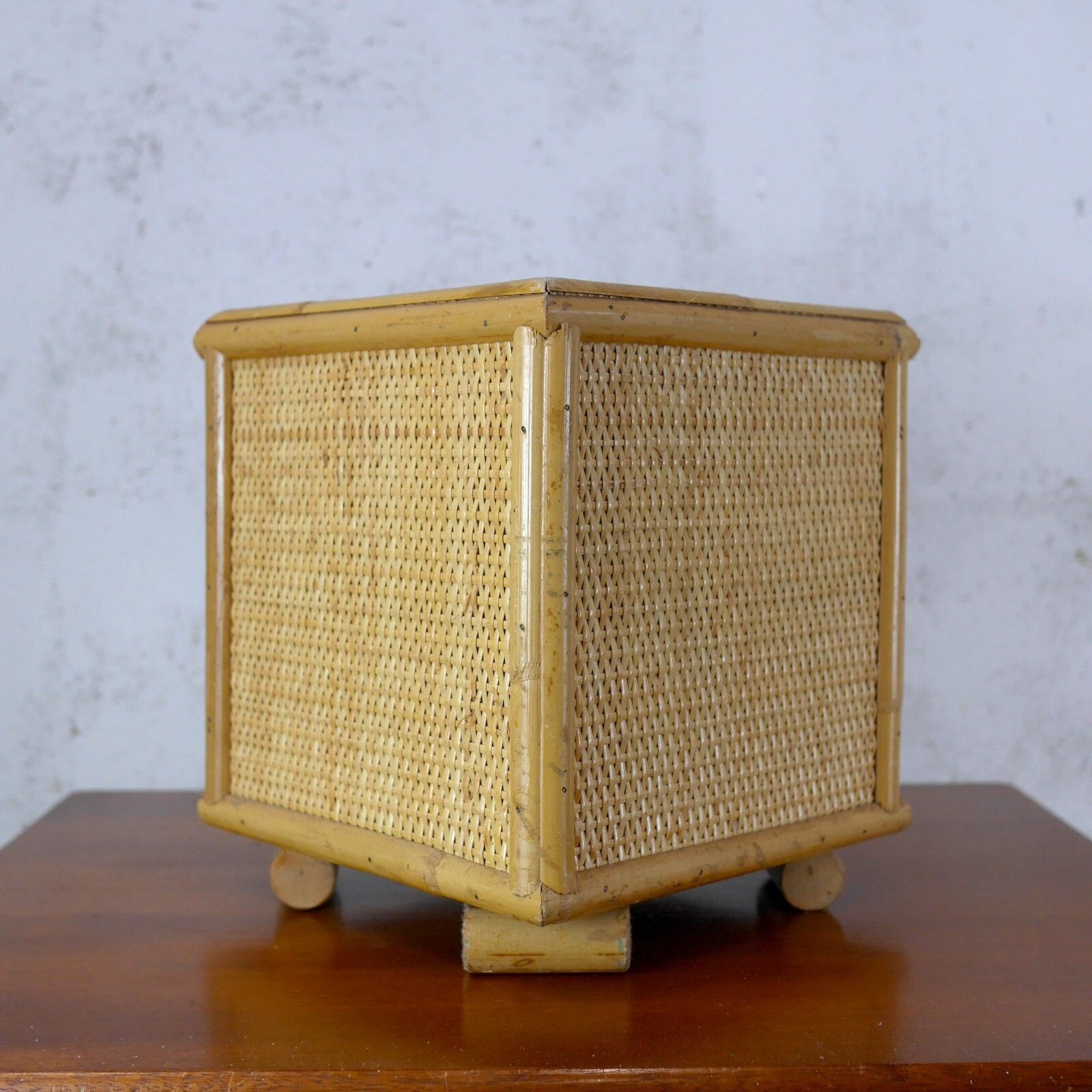 Large Vintage Mid Century Bamboo Cane & Rattan Planter Plant Pot #102714 photo buy