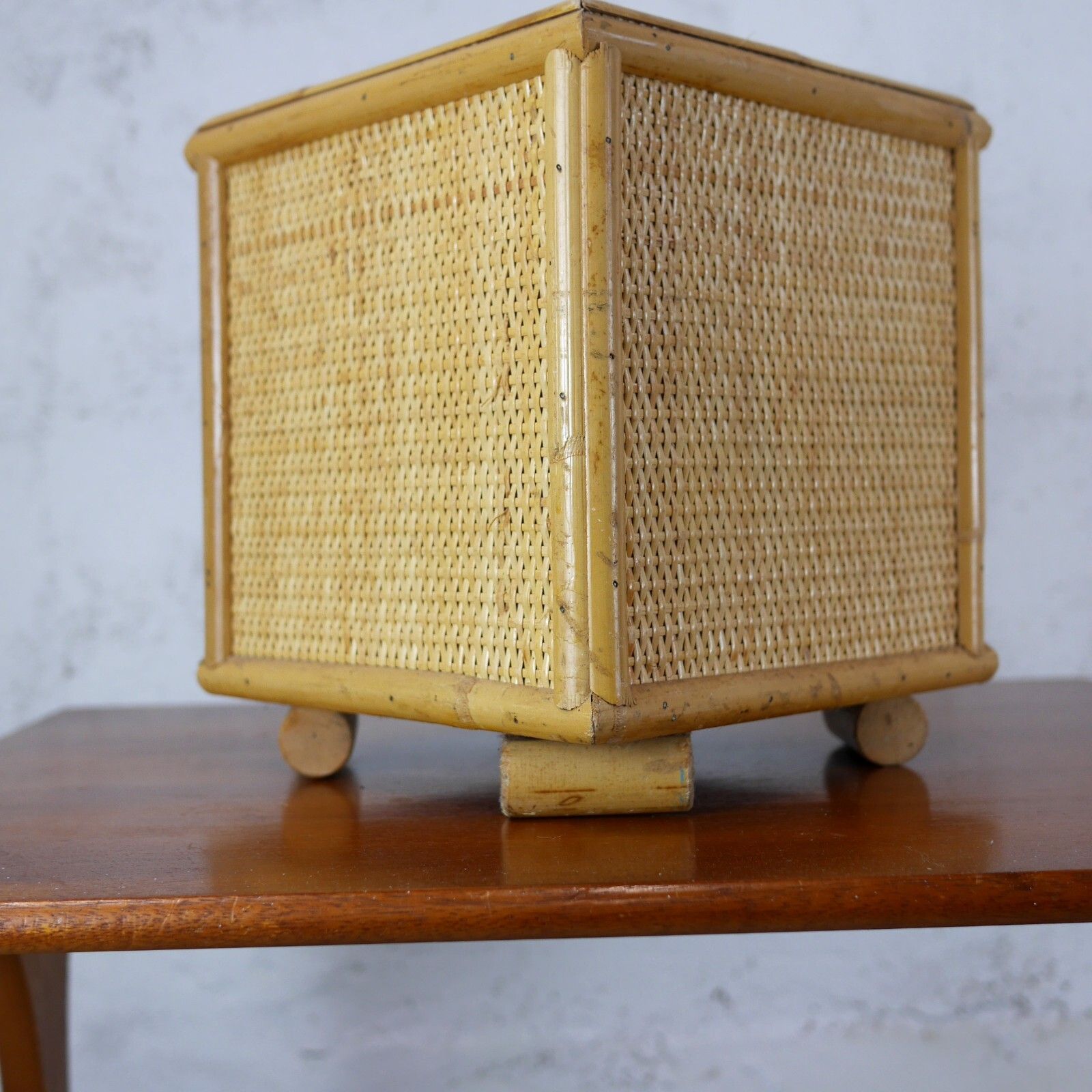 Large Vintage Mid Century Bamboo Cane & Rattan Planter Plant Pot #102714 photo vintage