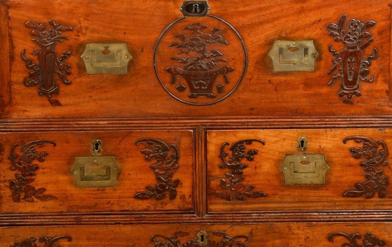 Chinese Camphor Wood Secretaire Campaign Chest photo vinterior