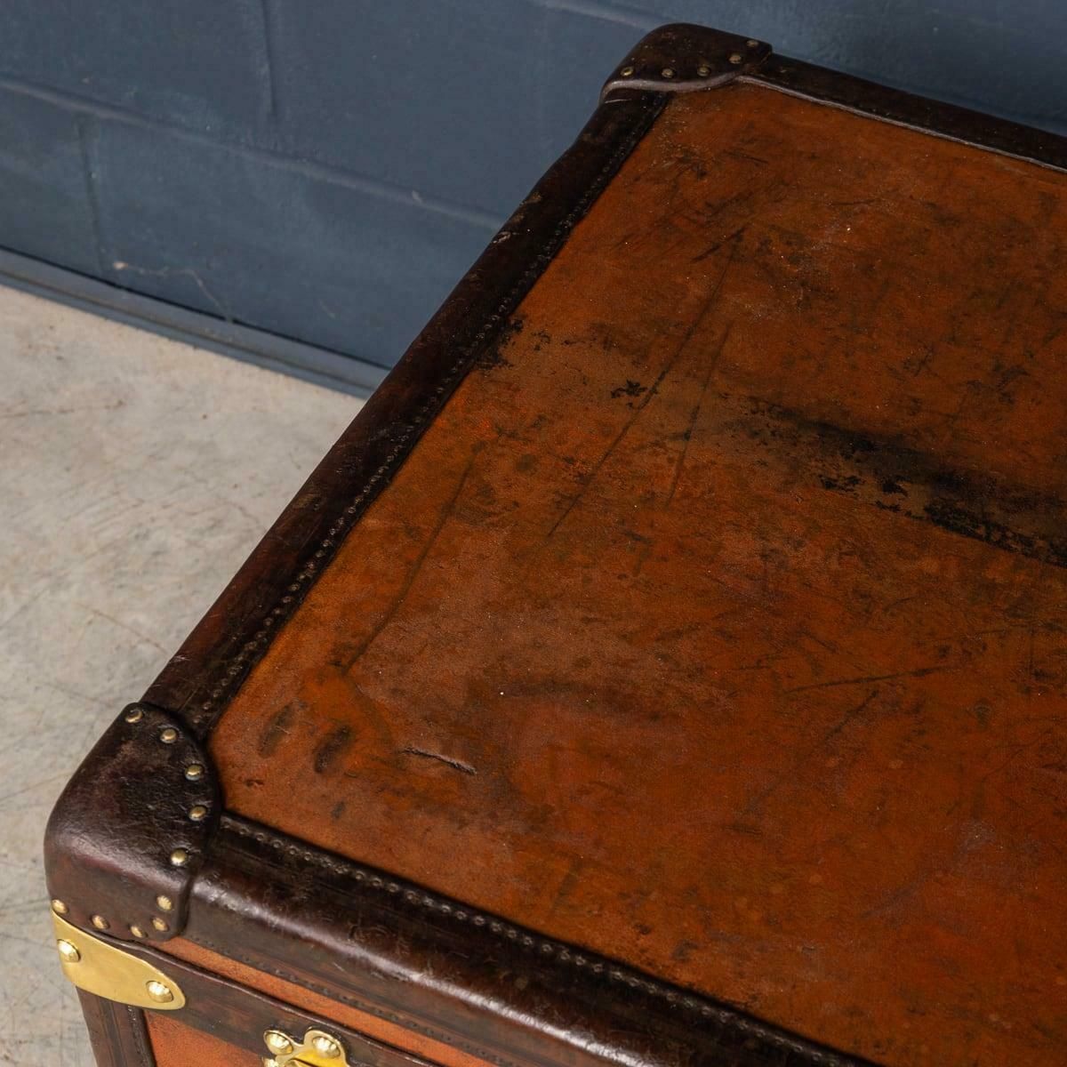 Antique 20thc Louis Vuitton "Malle Haute" Trunk In Orange Vuittonite Canvas photo Furniture