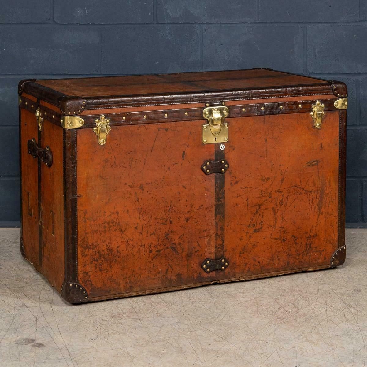 Antique 20thc Louis Vuitton "Malle Haute" Trunk In Orange Vuittonite Canvas photo buy
