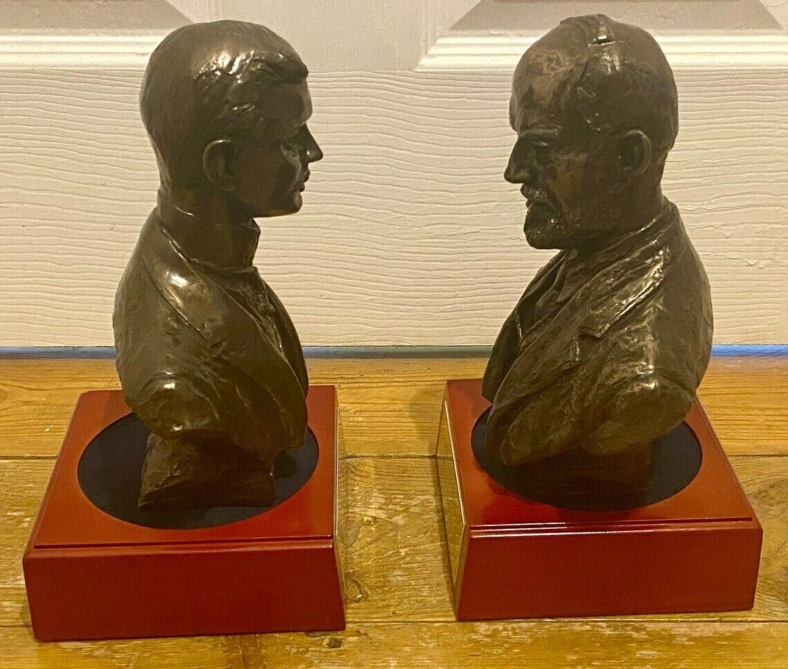 A Pair Of Rolls Royce Bronze Busts Of Frederick Henry Royce & Charles Stewart Rolls Rare Dealership Dealer Showroom Garage Advertising Bentley Sign photo 395.0