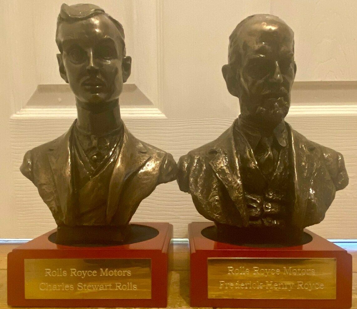 A Pair Of Rolls Royce Bronze Busts Of Frederick Henry Royce & Charles Stewart Rolls Rare Dealership Dealer Showroom Garage Advertising Bentley Sign