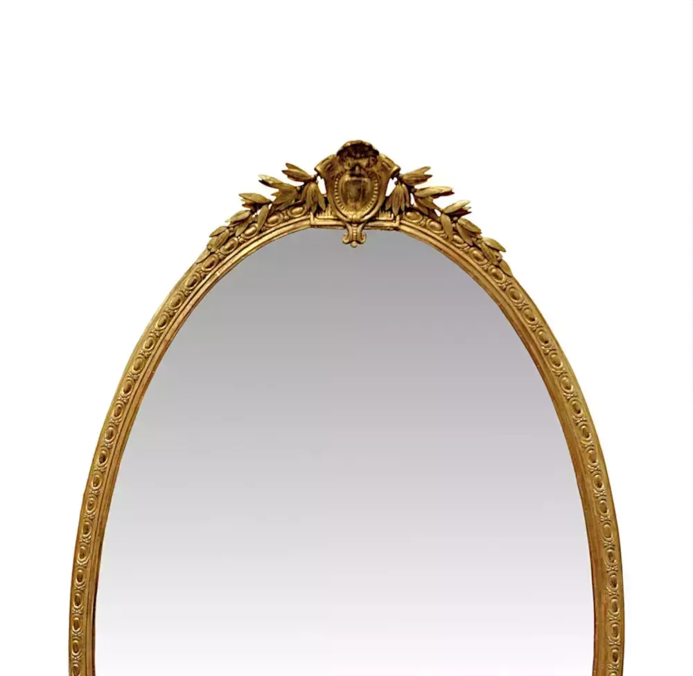 A Very Rare Large 19th Century Giltwood Oval Overmantel Mirror photo for sale