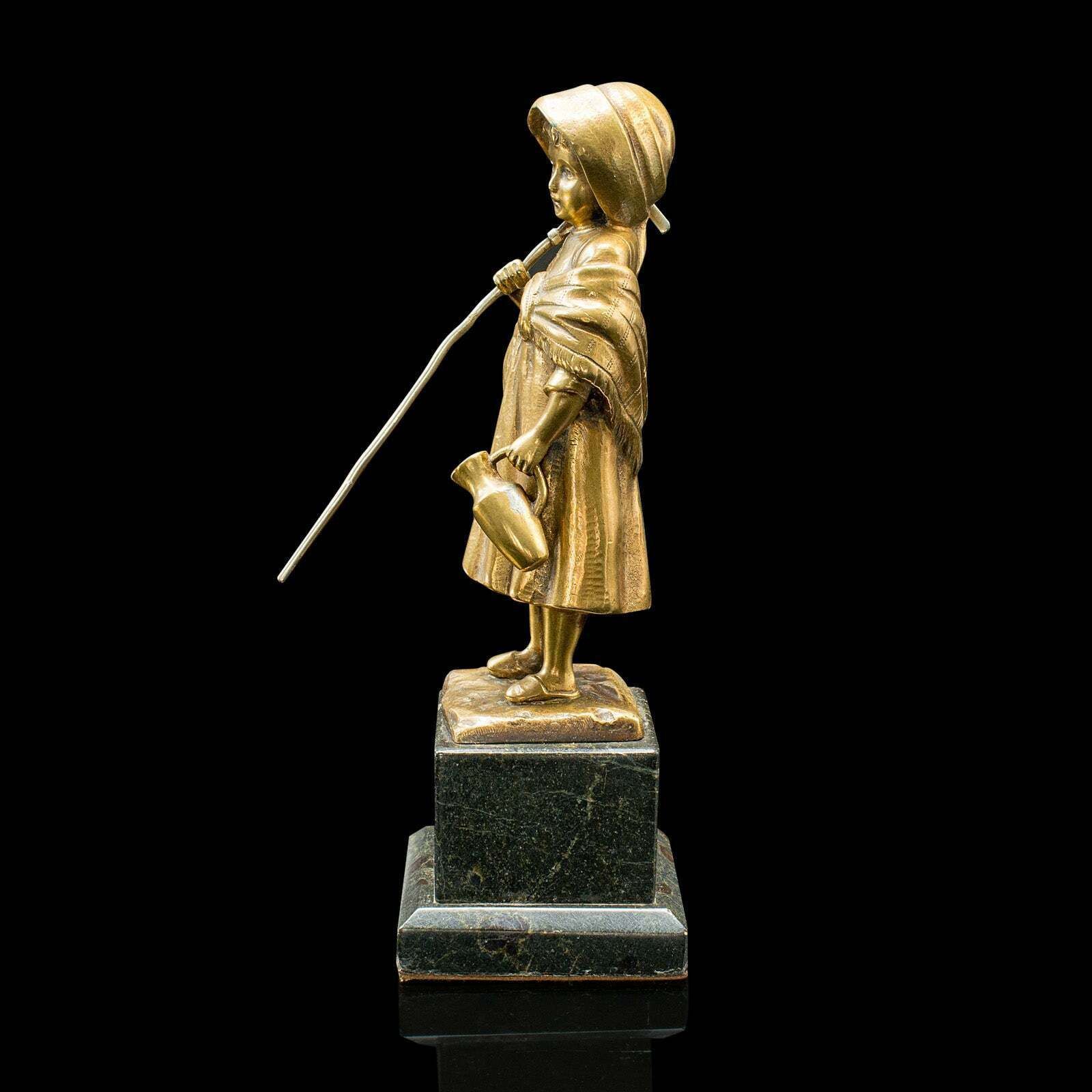 Small Antique Farm Girl Figure, French, Bronze, Statuette, Provincial, C.1920 photo 575.0