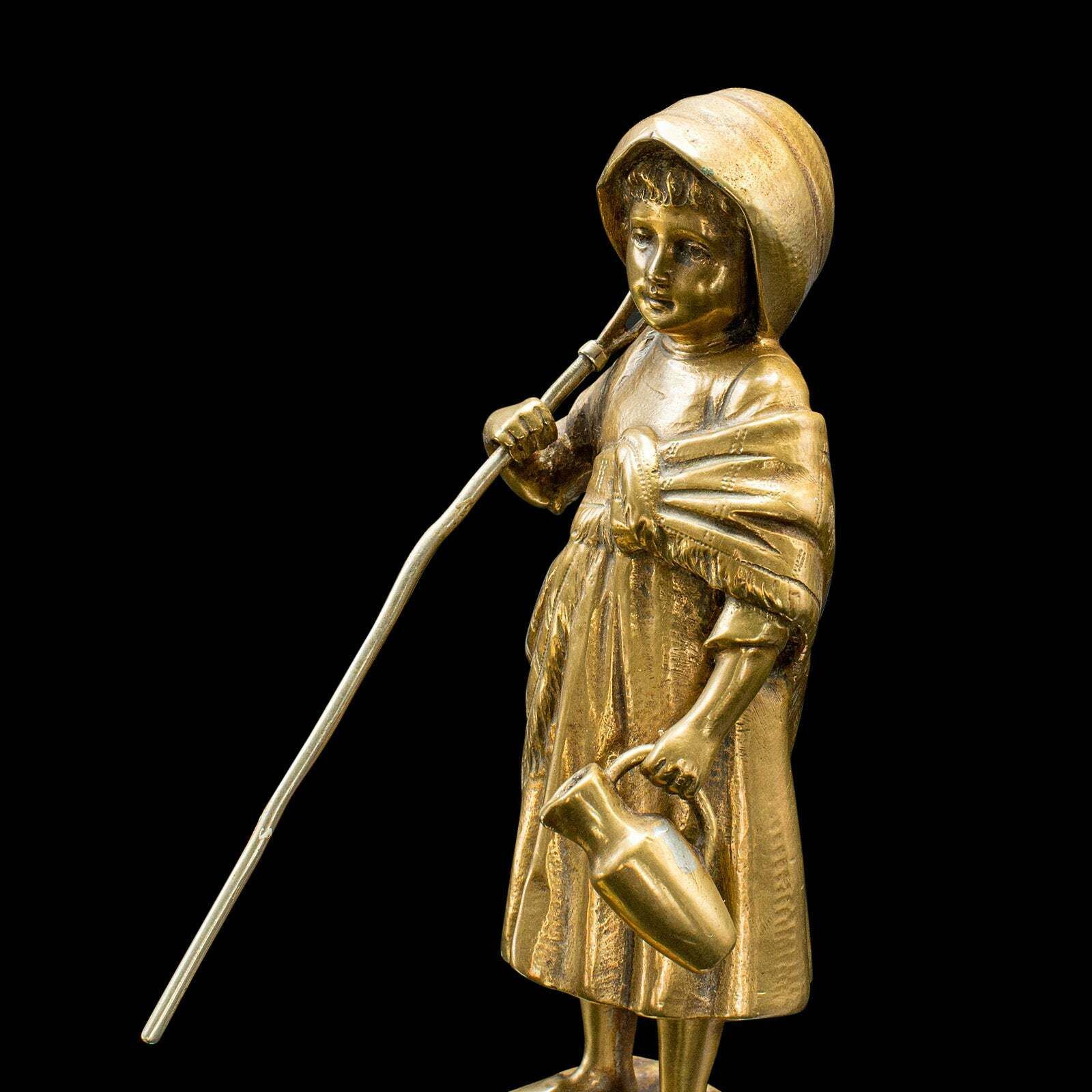 Small Antique Farm Girl Figure, French, Bronze, Statuette, Provincial, C.1920 photo vintage