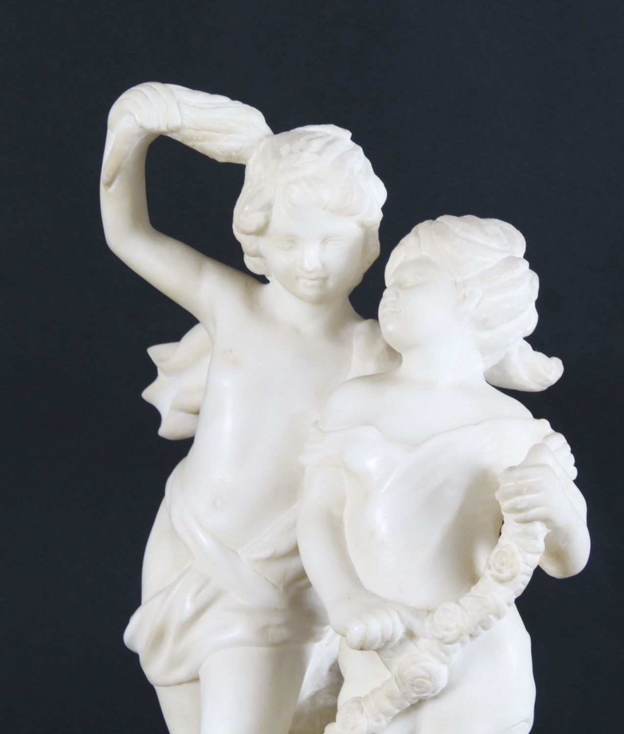 photo for sale Antique Marble Sculpture Of Two Siblings 20th Century