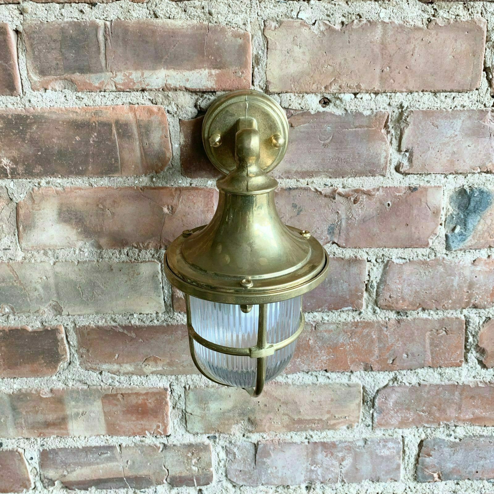 Contemporary Polished Brass Bulk Head Lantern Wall Light photo for sale