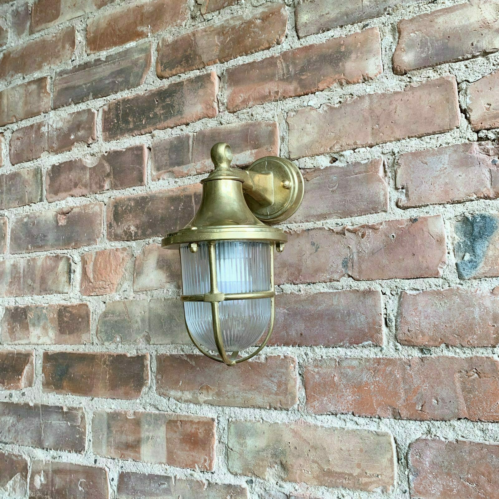 Contemporary Polished Brass Bulk Head Lantern Wall Light photo Garden Lighting