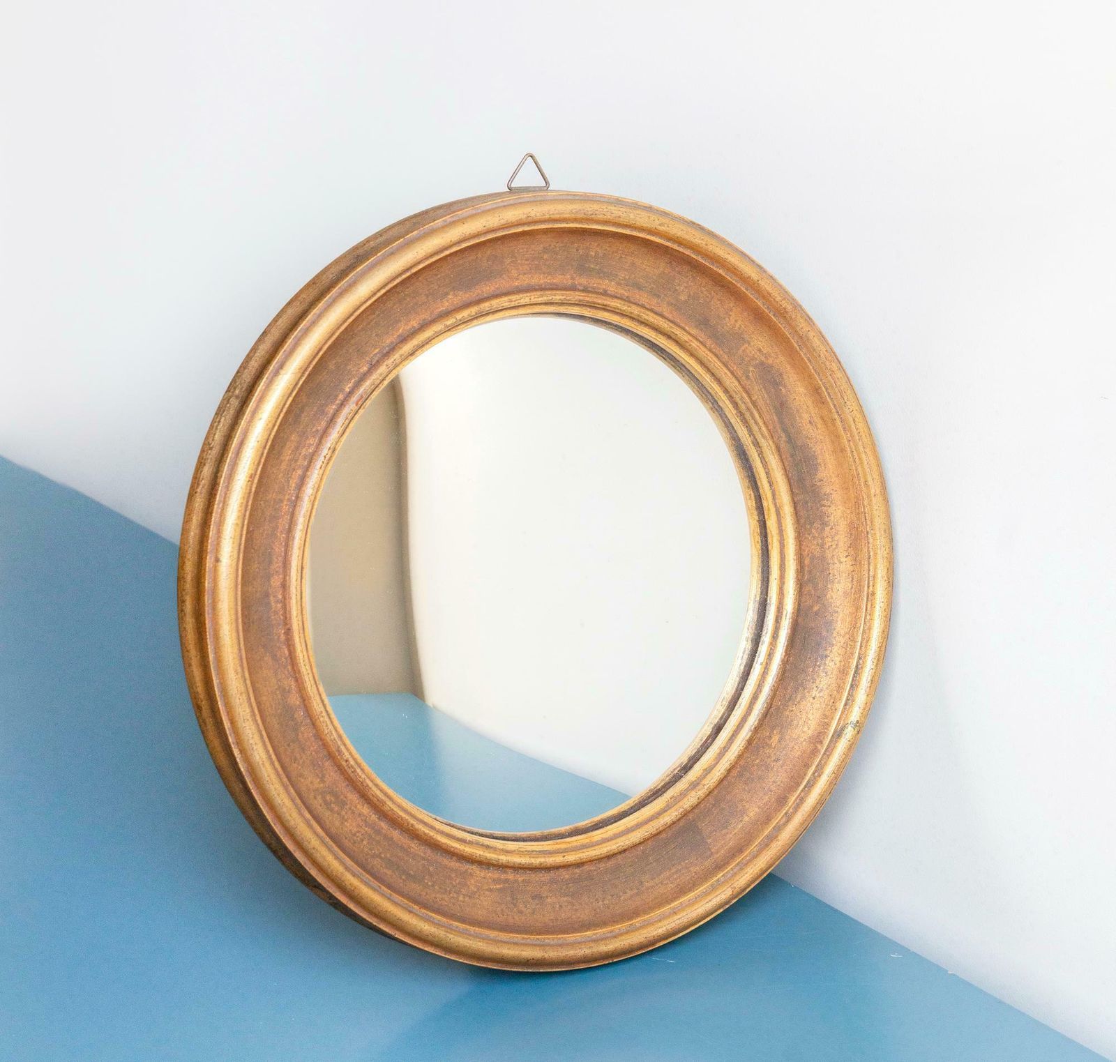 Round Gold Convex Wall Mirror, Mid Century Butler Mirror, 1950s Design, Belgian Wall Mirror, Giltwood, Old Bullseye Mirror photo furniture