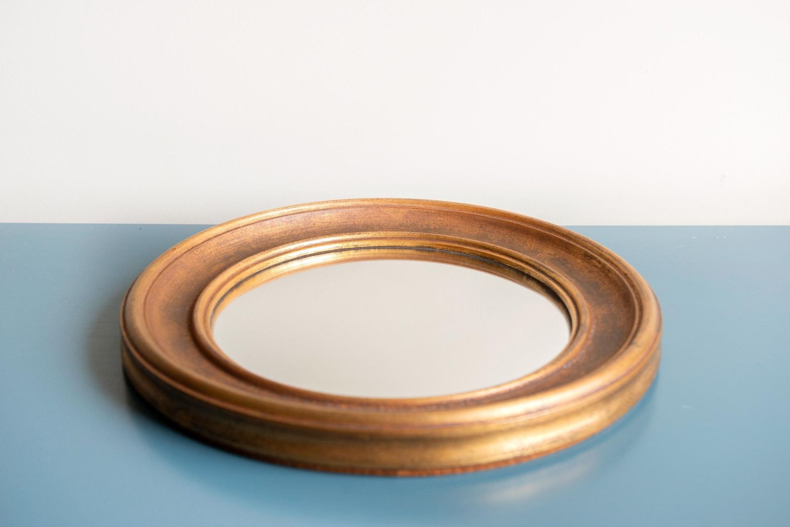 Round Gold Convex Wall Mirror, Mid Century Butler Mirror, 1950s Design, Belgian Wall Mirror, Giltwood, Old Bullseye Mirror photo buy