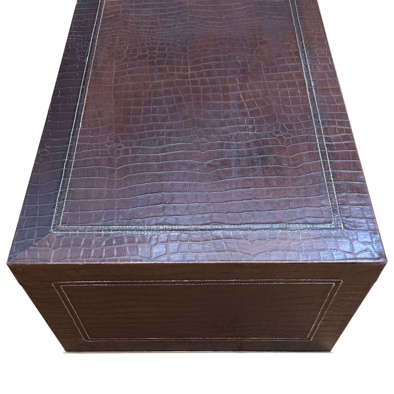 Large French 1970s Faux Crocodile Pressed Leather Coffee Table photo Furniture
