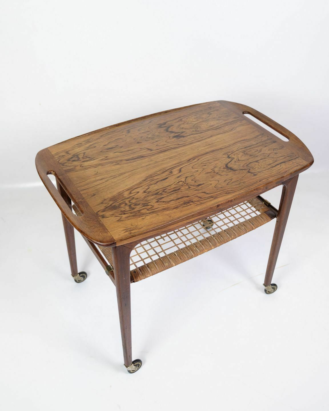Serving Trolley In Rosewood With Wicker By Johannes Andersen For Cfc Silkeborg From 1950s