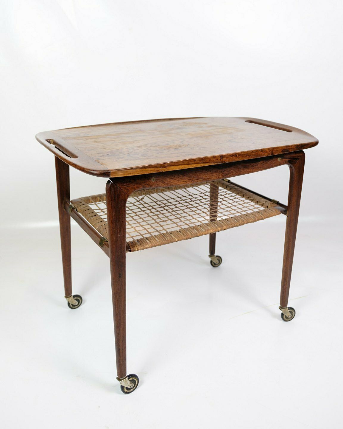 Serving Trolley In Rosewood With Wicker By Johannes Andersen For Cfc Silkeborg From 1950s photo furniture