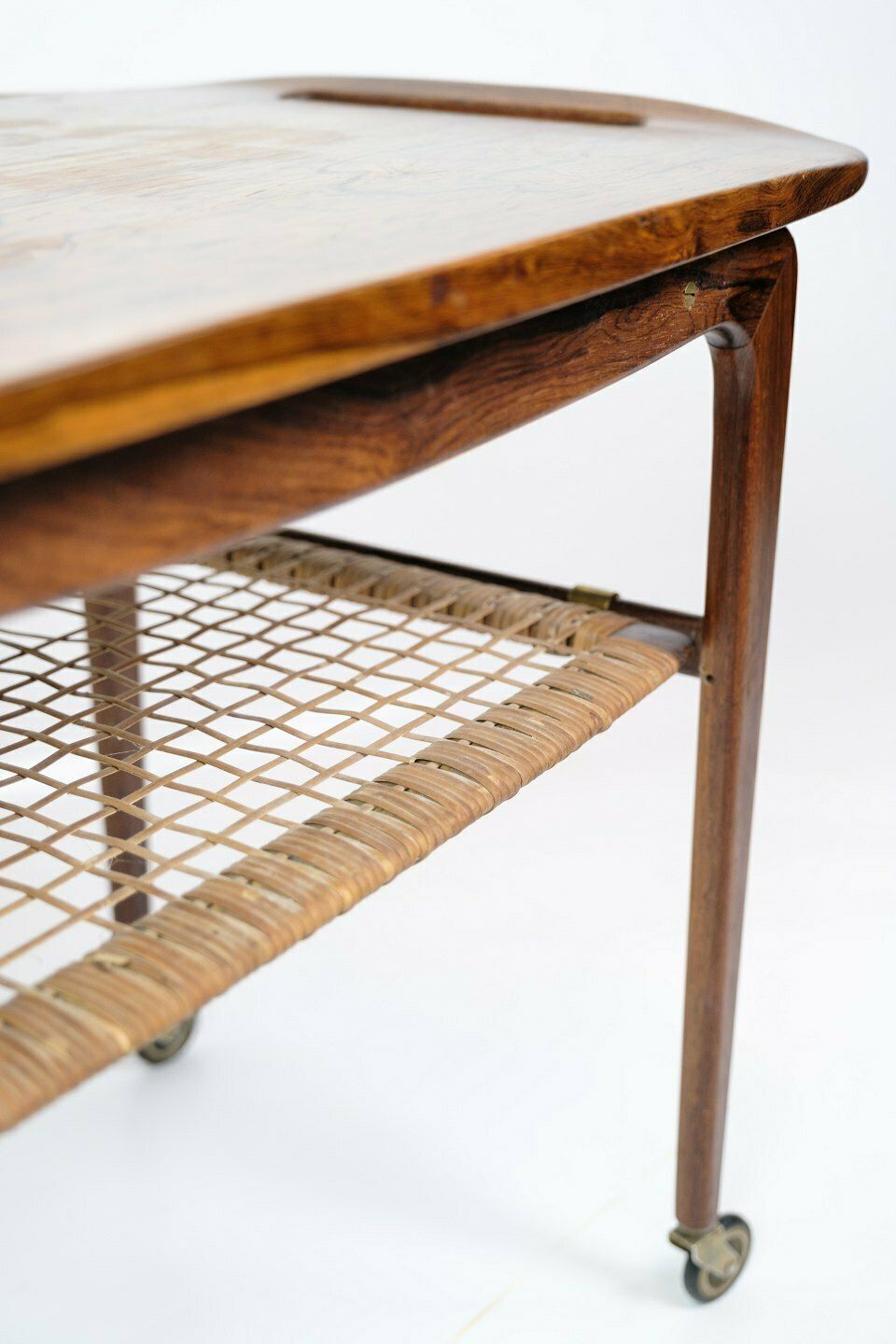 Serving Trolley In Rosewood With Wicker By Johannes Andersen For Cfc Silkeborg From 1950s photo vinterior