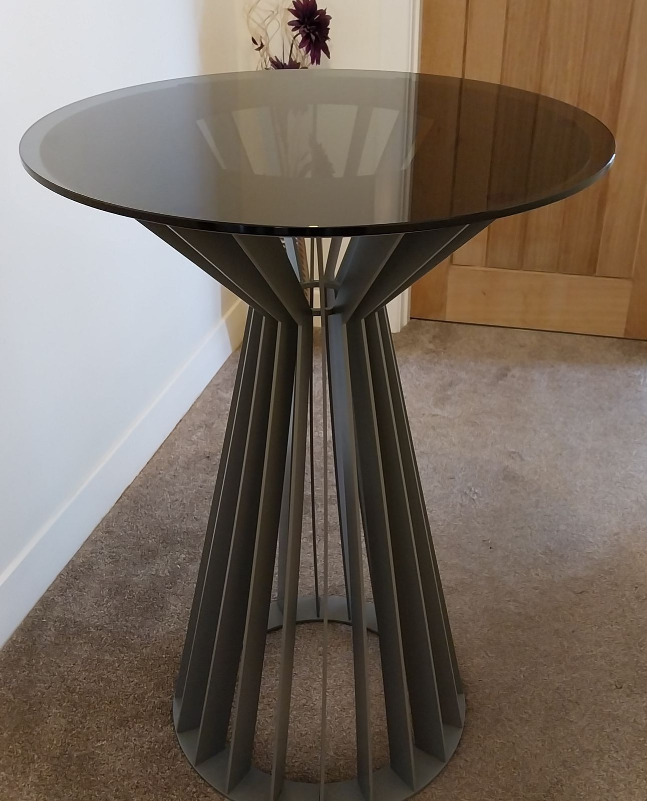 Bespoke Steel Powder Coated High Table With Smoked Glass Top photo vintage