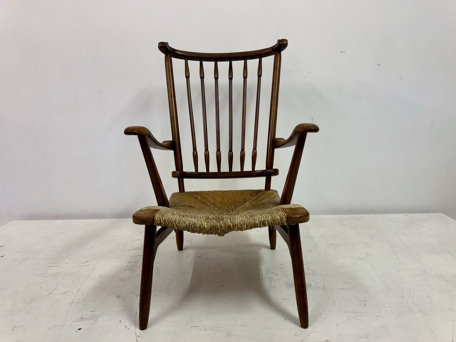 1950s Dutch Stick Back And Rush Seat By De Ster Gelderland photo furniture
