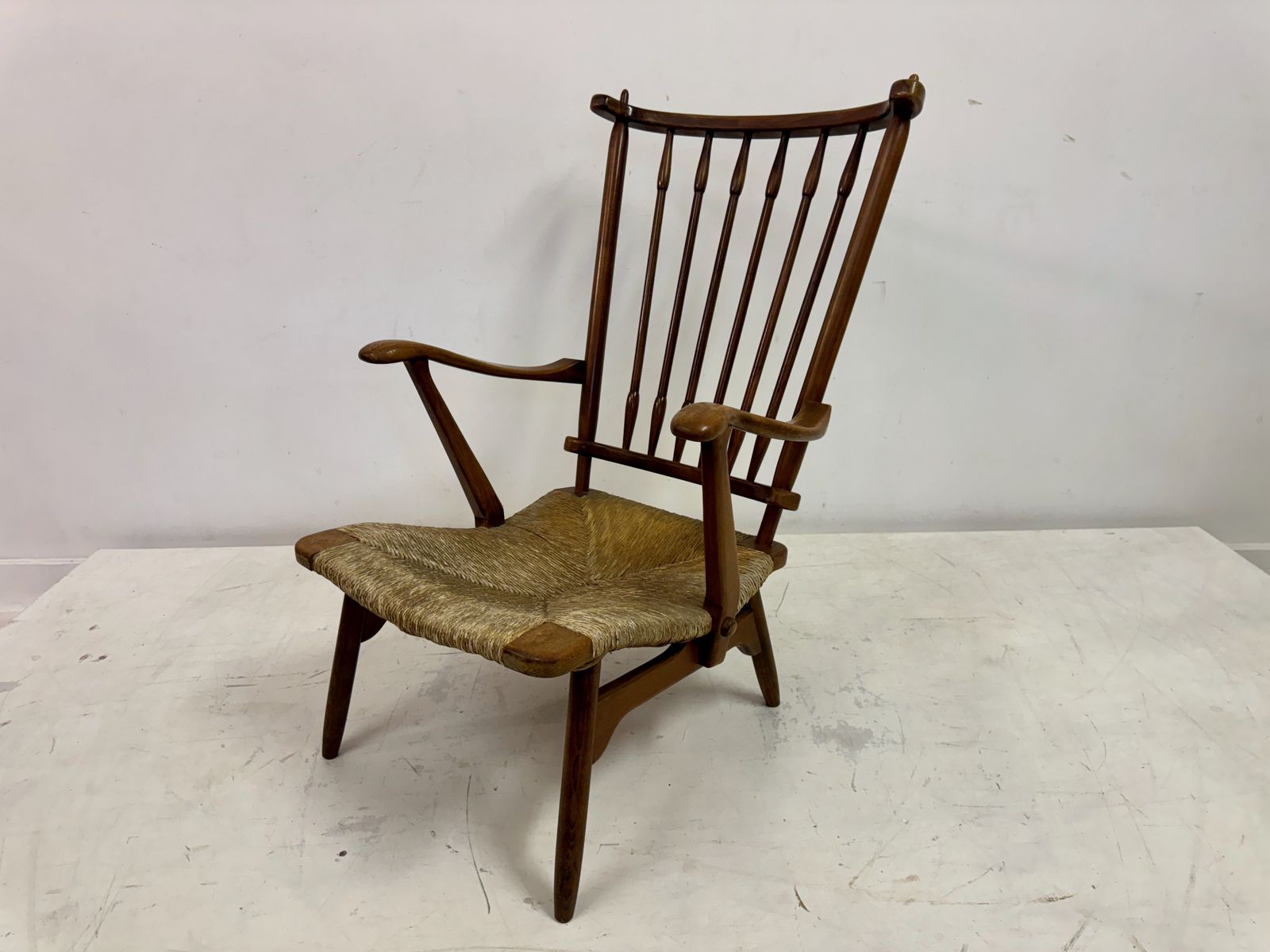 1950s Dutch Stick Back And Rush Seat By De Ster Gelderland photo vintage