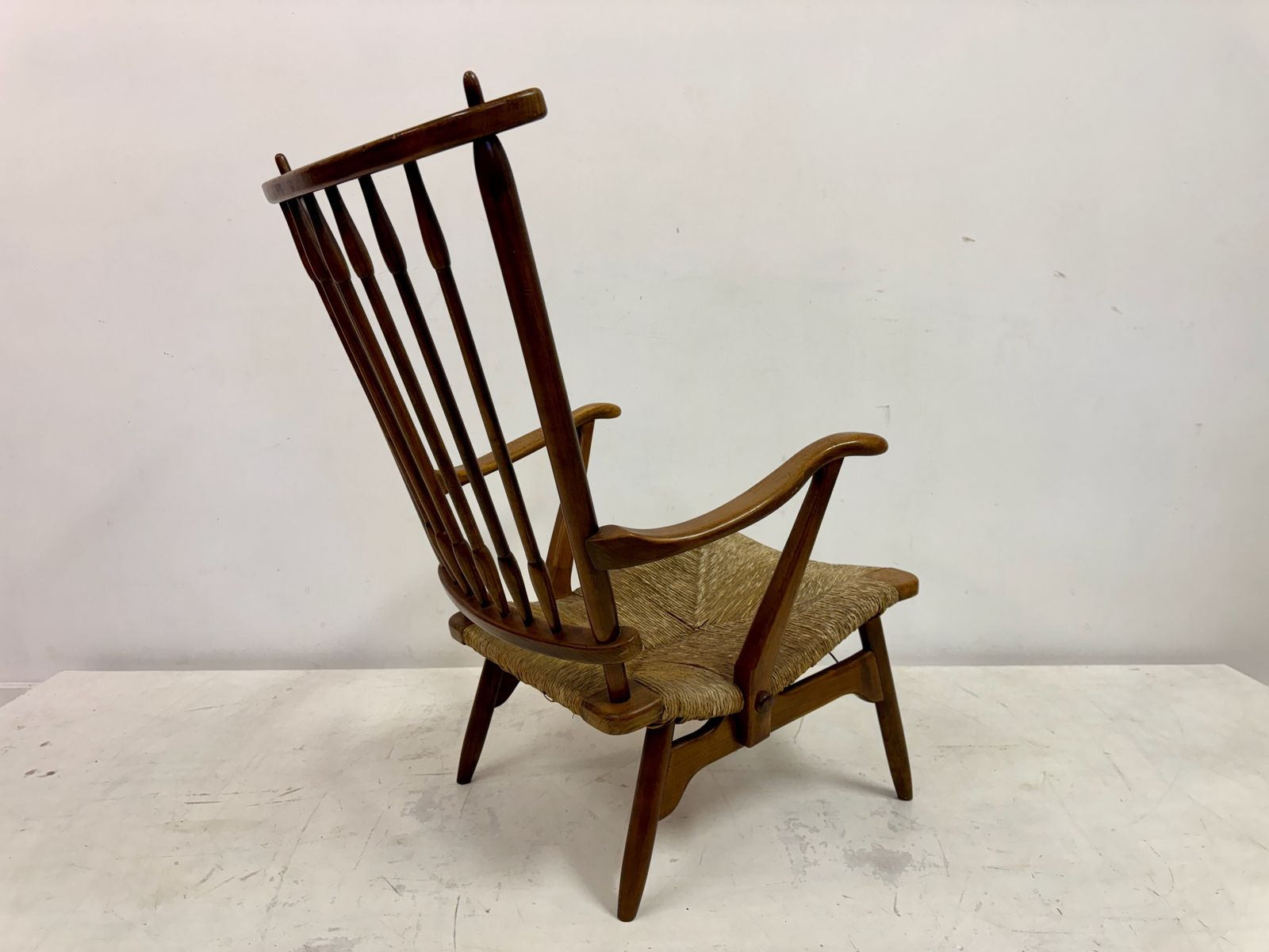 Furniture 1950s Dutch Stick Back And Rush Seat By De Ster Gelderland photo