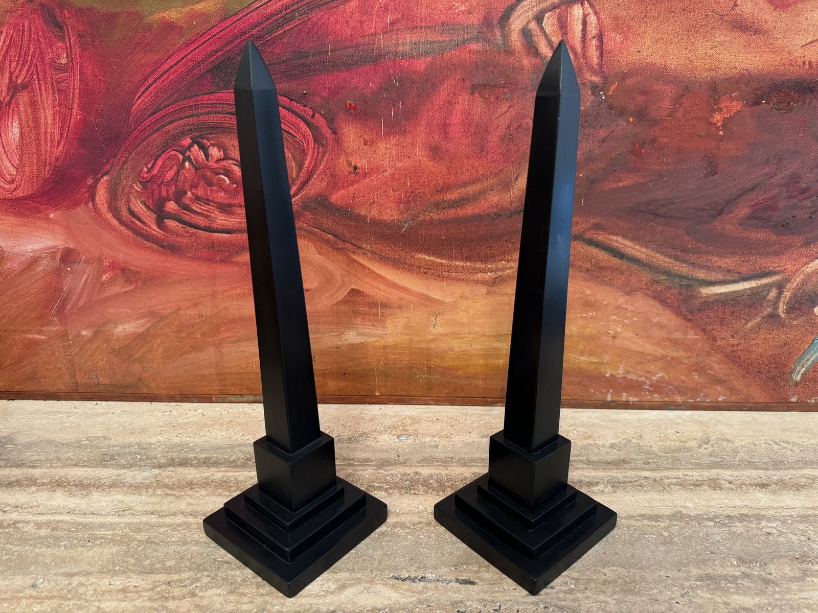 Home Decor Pair Of 19th Century Ashford Black Marble And Pietra Dura Obelisks photo