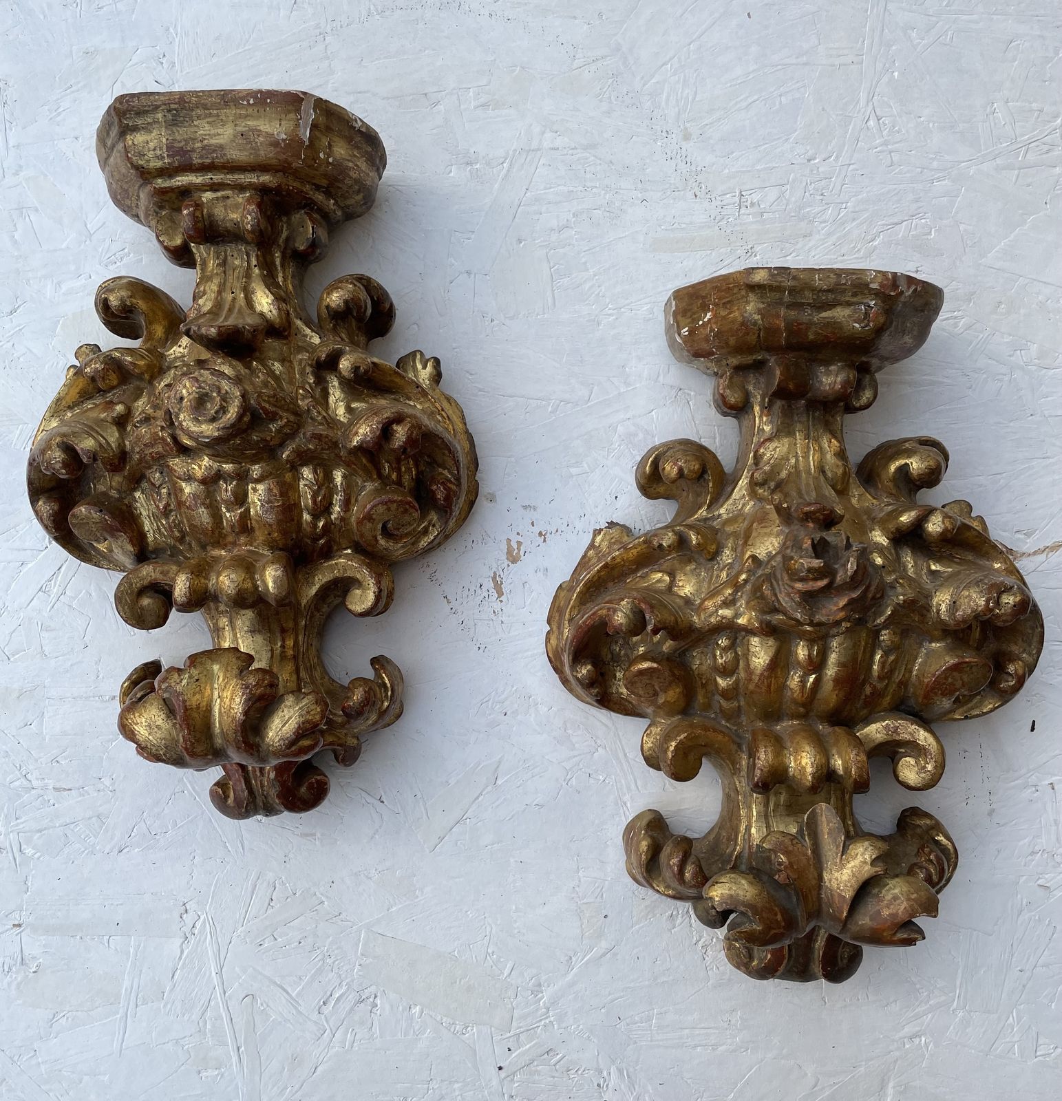 A Pair Of Italian Giltwood Wall Appliques 18th/19th Century 39cm High Excluding Shade 70cm High photo for sale