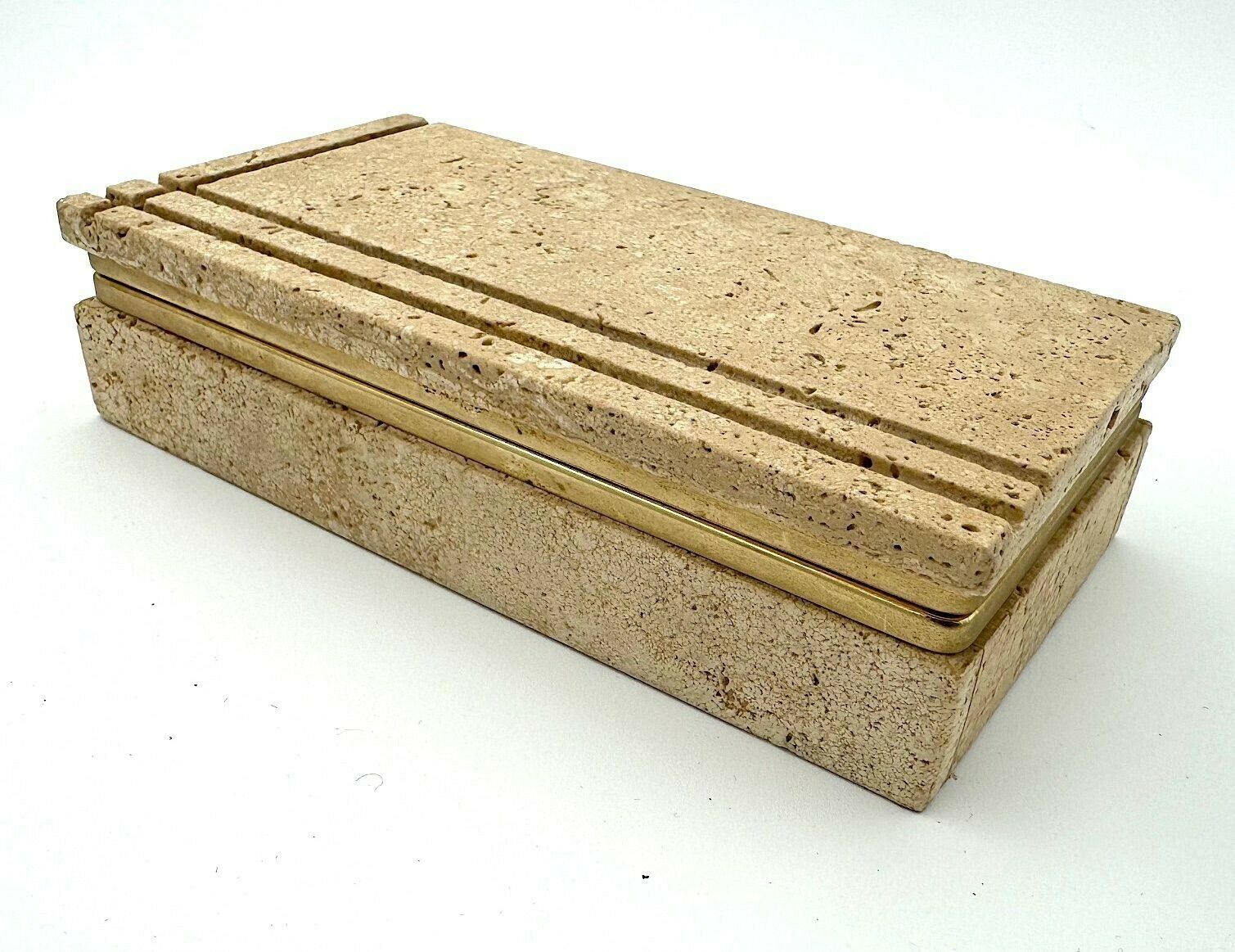 An Italian 1970s Travertine And Gilt Metal Jewellery Accessories Box photo Home Decor