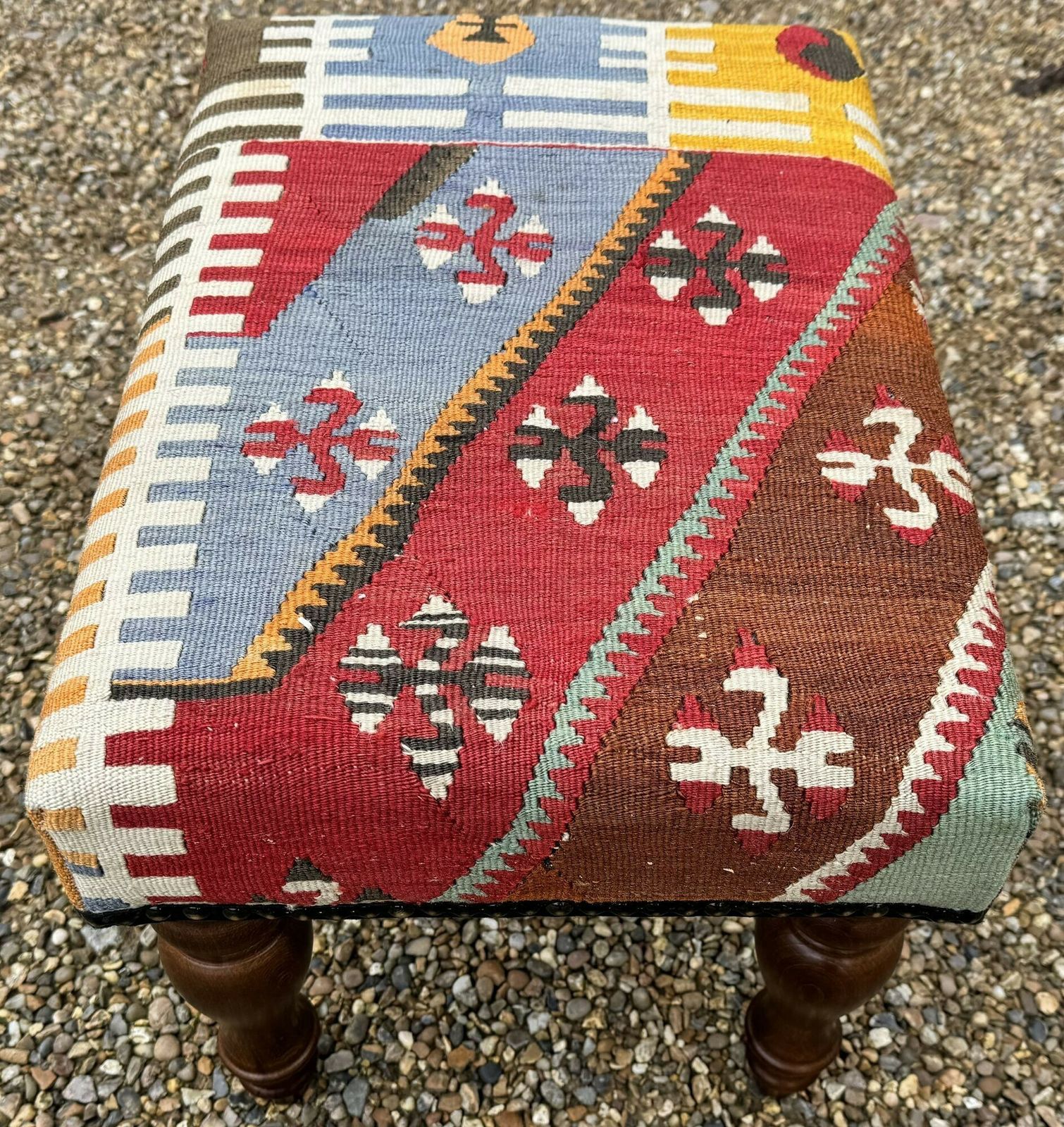 Kilim Covered Stool 0.51m X 0.37m X H0.36m photo vinterior