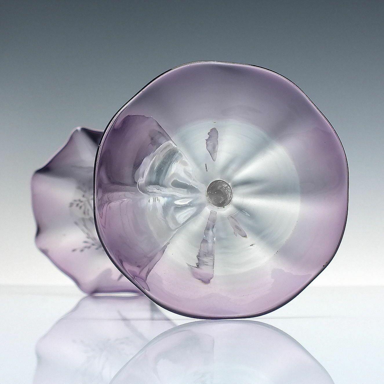 Art Nouveau Engraved Amethyst Glass Trumpet Stem Vase C1890 photo vinterior