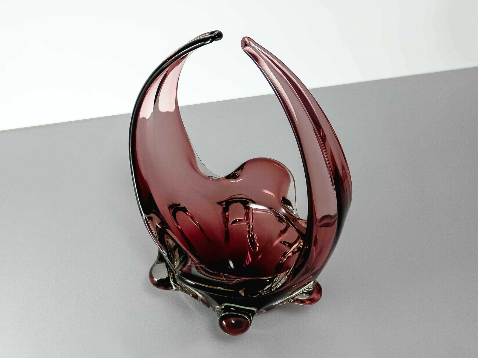 Dark Red Magenta And Clear Murano Vintage Mid Century Art Glass Dish/Centrepiece, 1960s,   Mid Century Home Decor photo vintage