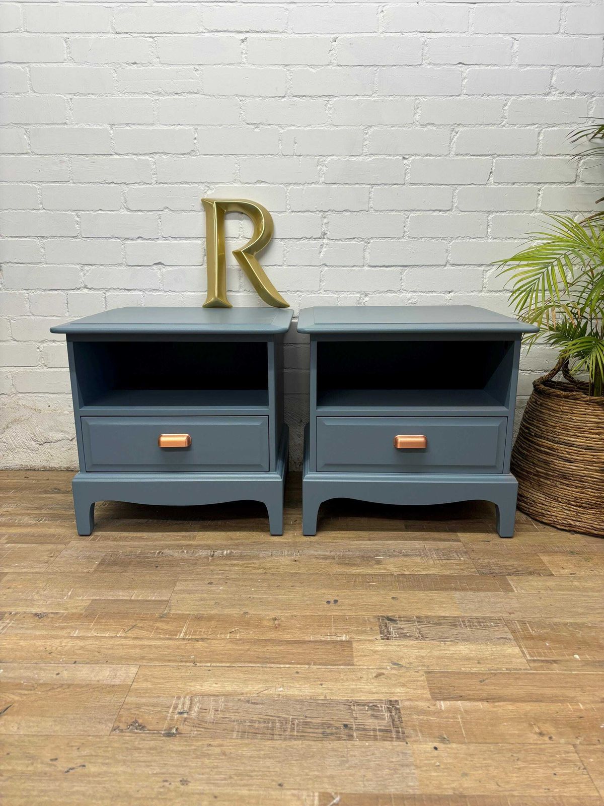 Stag Minstrel Pair (2) Of Bedsides Painted Blue Etruria By Little Greene