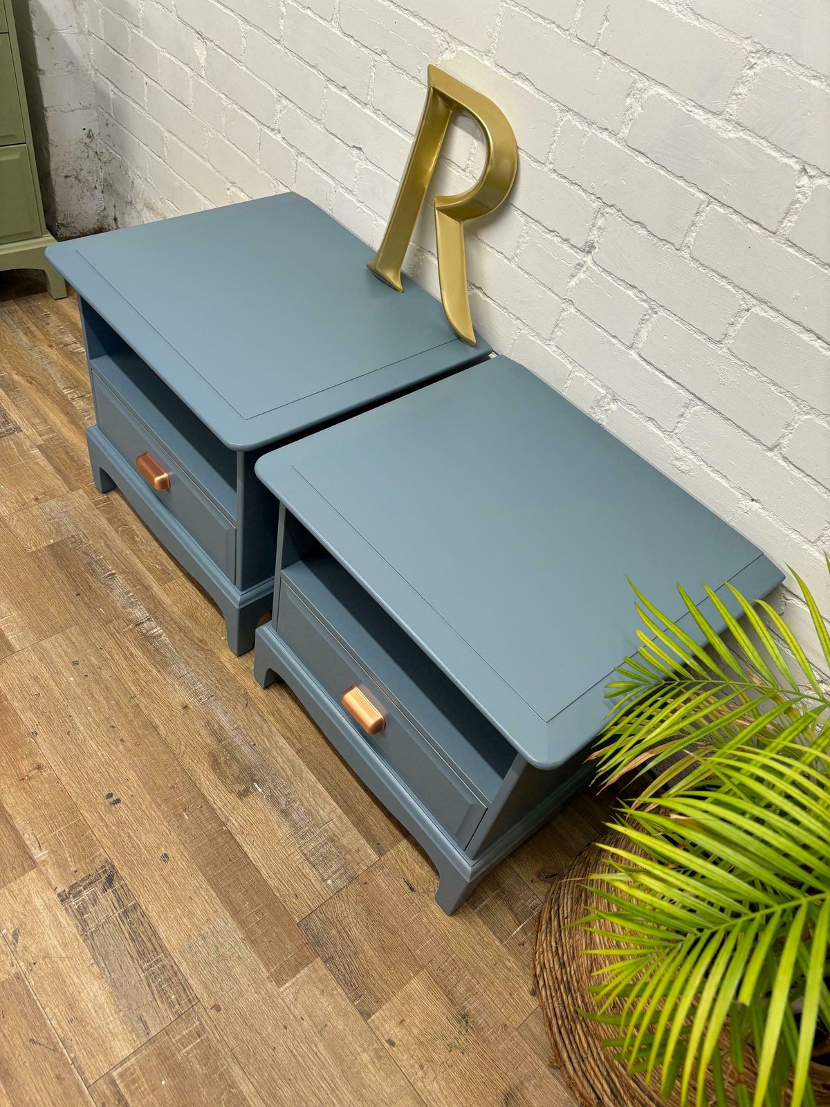 Stag Minstrel Pair (2) Of Bedsides Painted Blue Etruria By Little Greene photo for sale