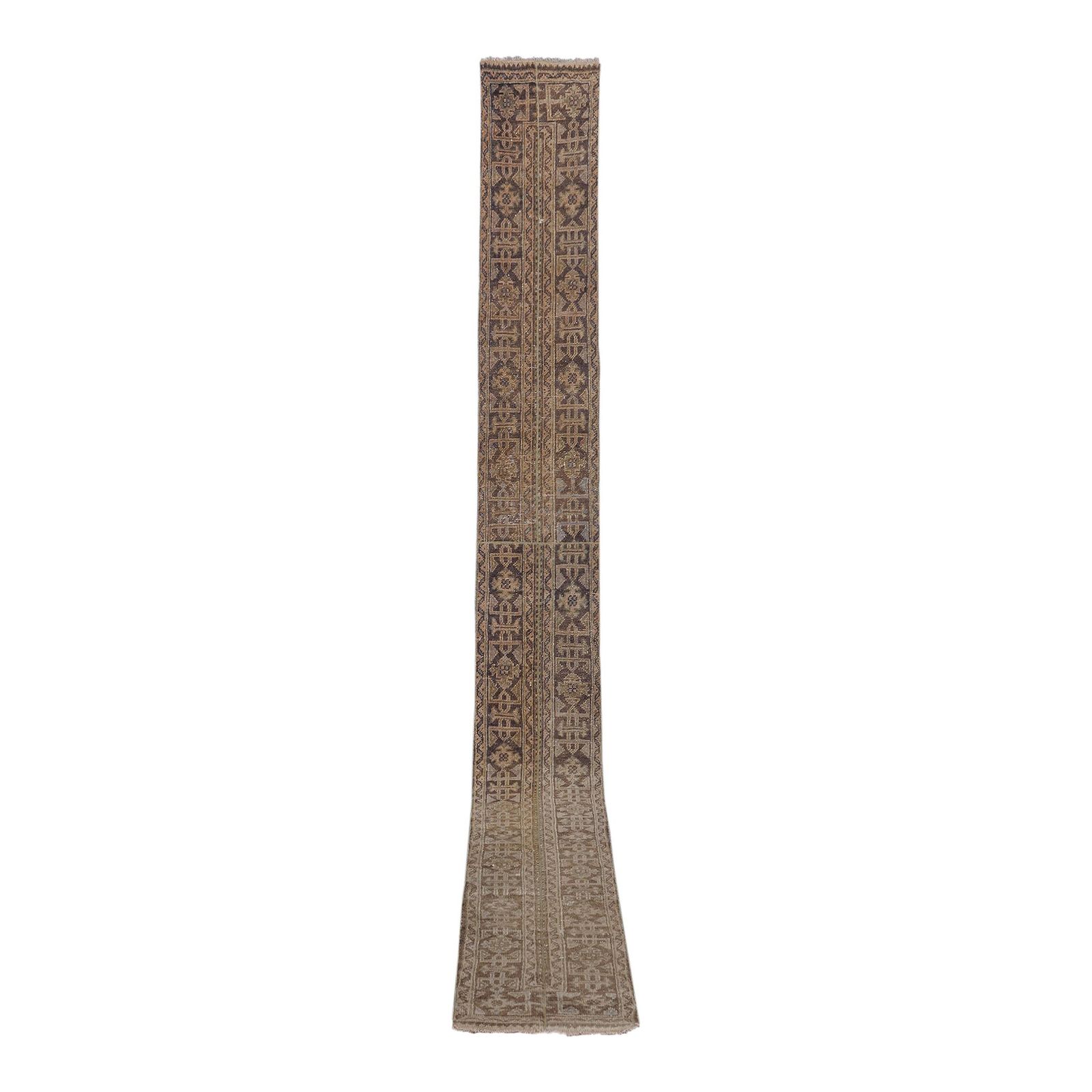 Neoclassical Style Vintage Turkish Oushak Runner, Extra Long Hallway Runner 1'7'' X 18'3''