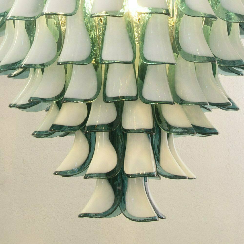 Petalo Chandelier In White And Teal Murano Glass, Italy, 1990s photo vintage