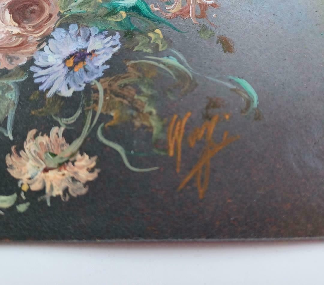 Original Oil On Copper Floral Painting Rare photo Art