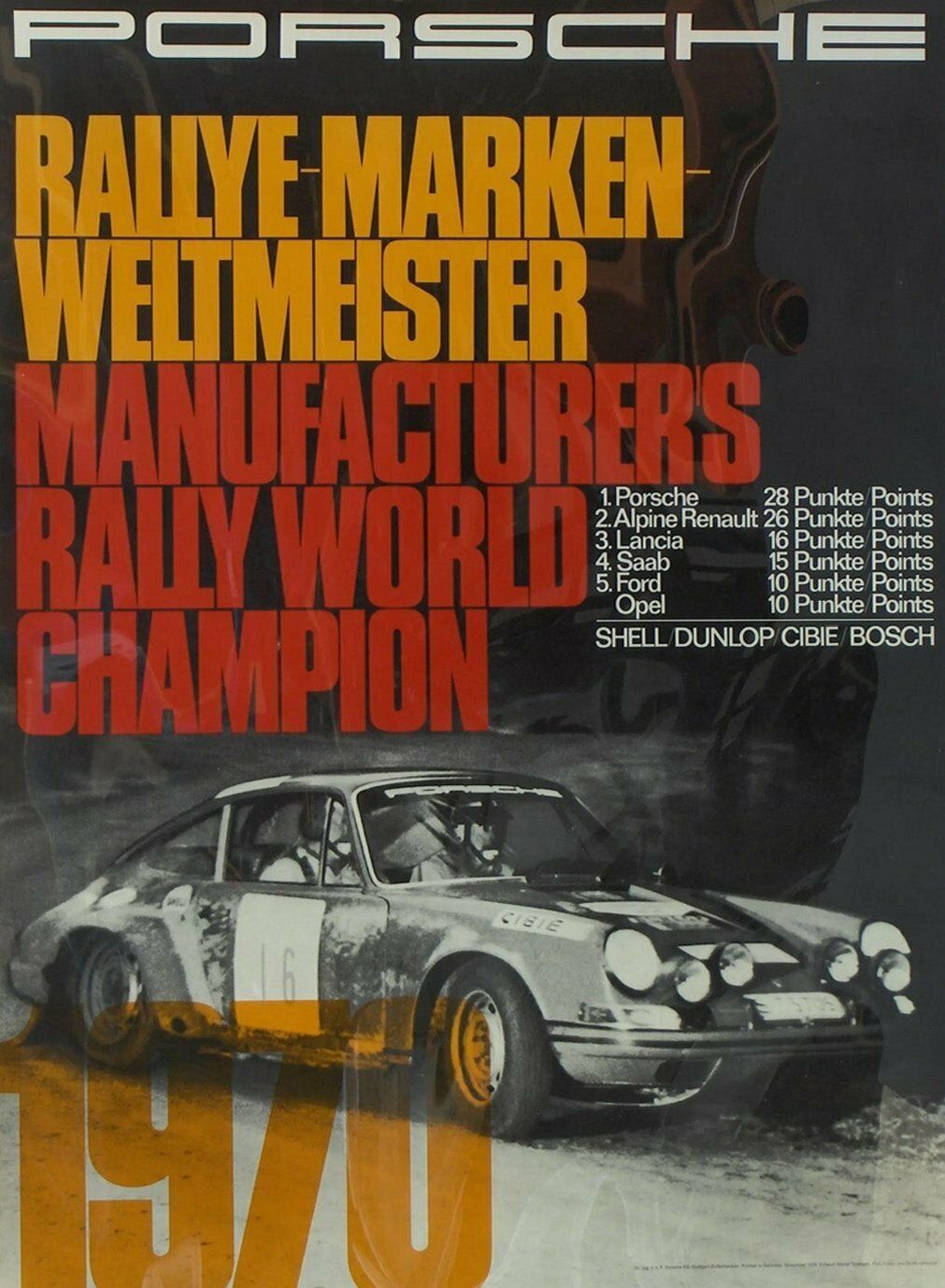 Porsche   1970 Manufacturers Rally World Champion Original Vintage Poster