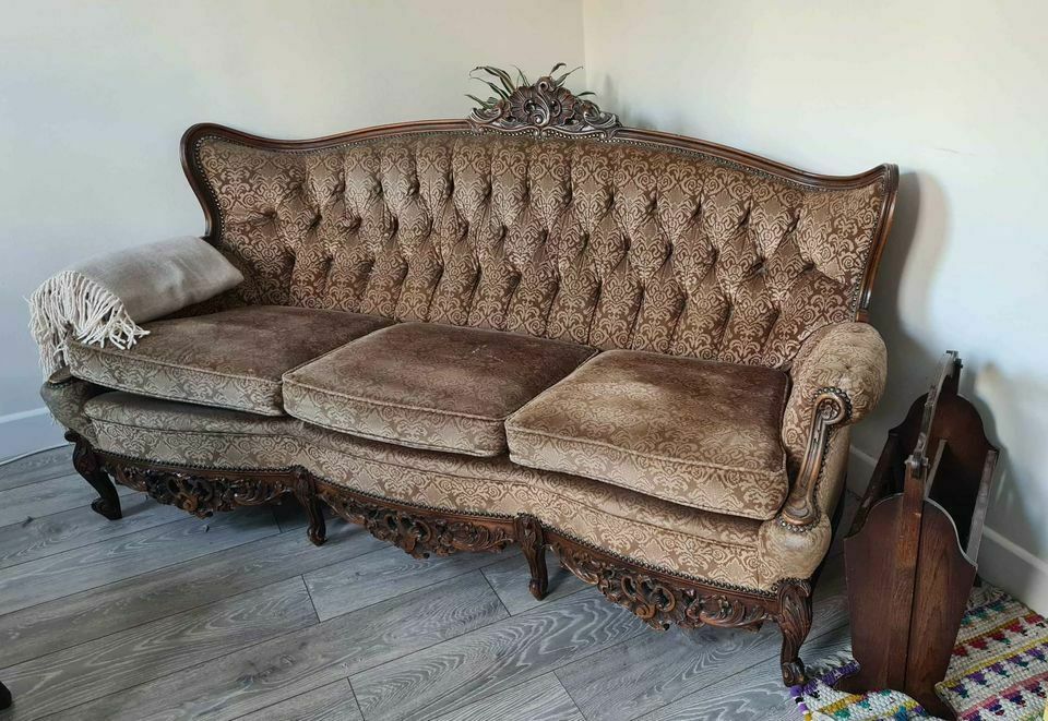 Antique Furniture Rococo Carved Louis Style 3 Seater Sofa