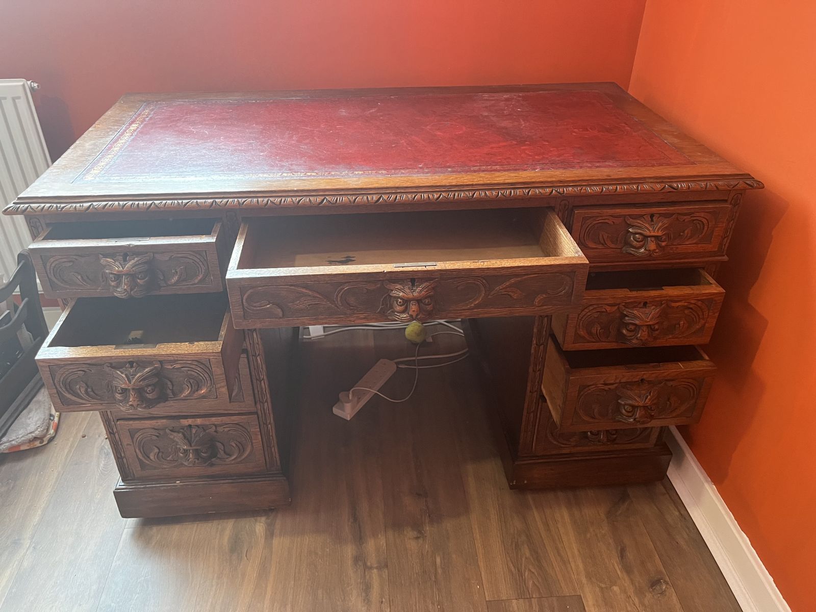 Victorian Carved Oak Green Man Desk photo for sale