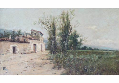 Spanish Landscape With Farmhouse And Wildflower Meadow