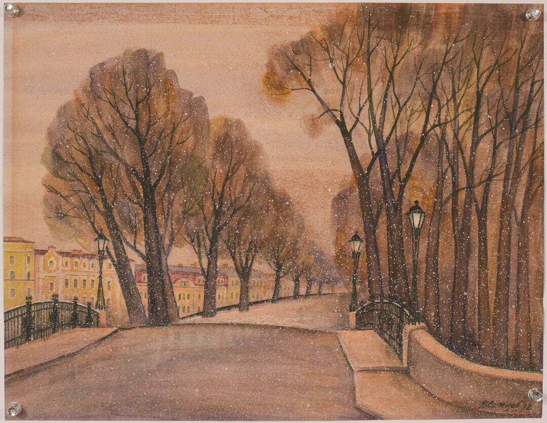Watercolour City With Snow, Late 20th Century