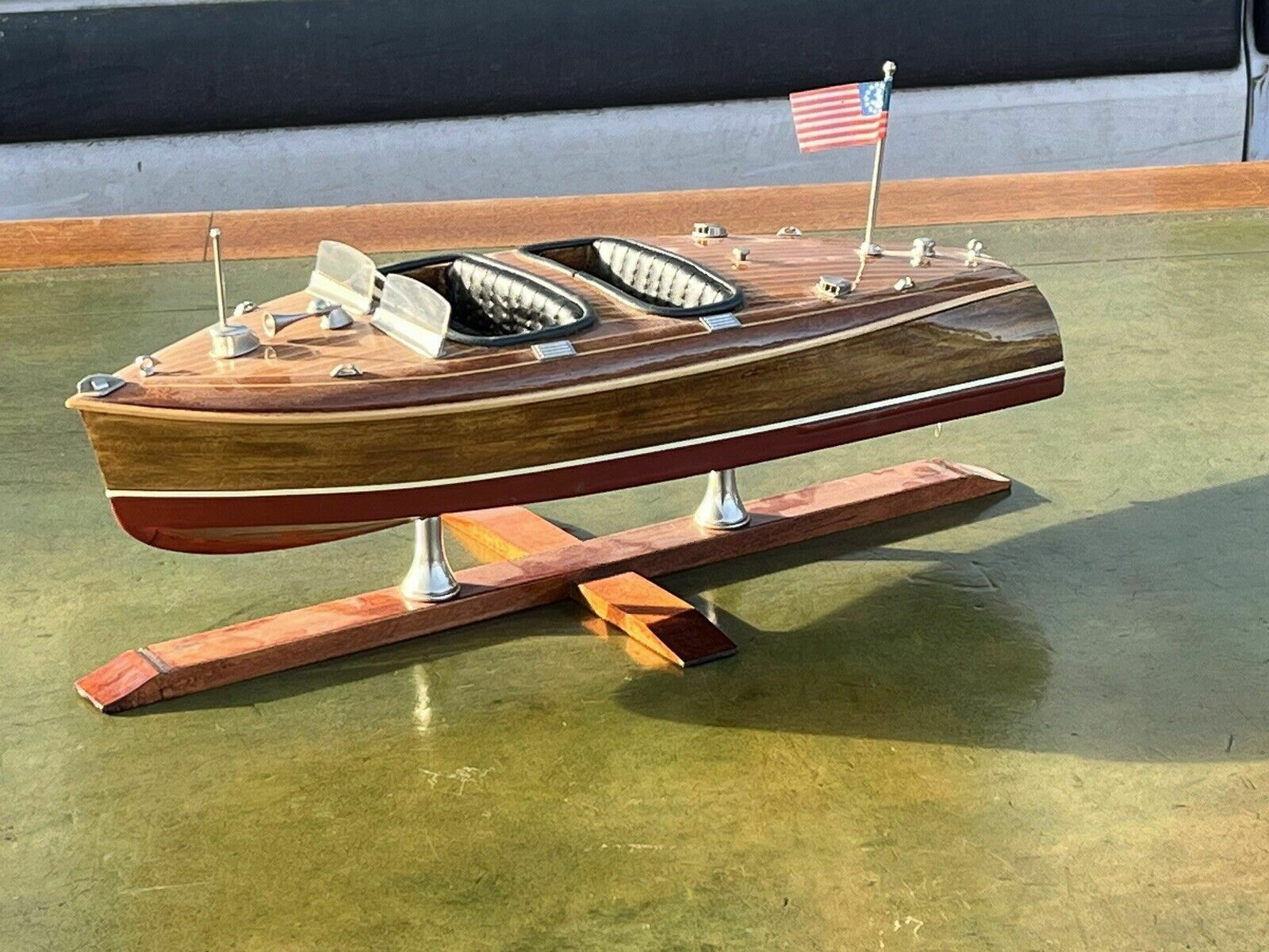 Large Highly Detailed Wooden Model Of A Motor Boat photo furniture