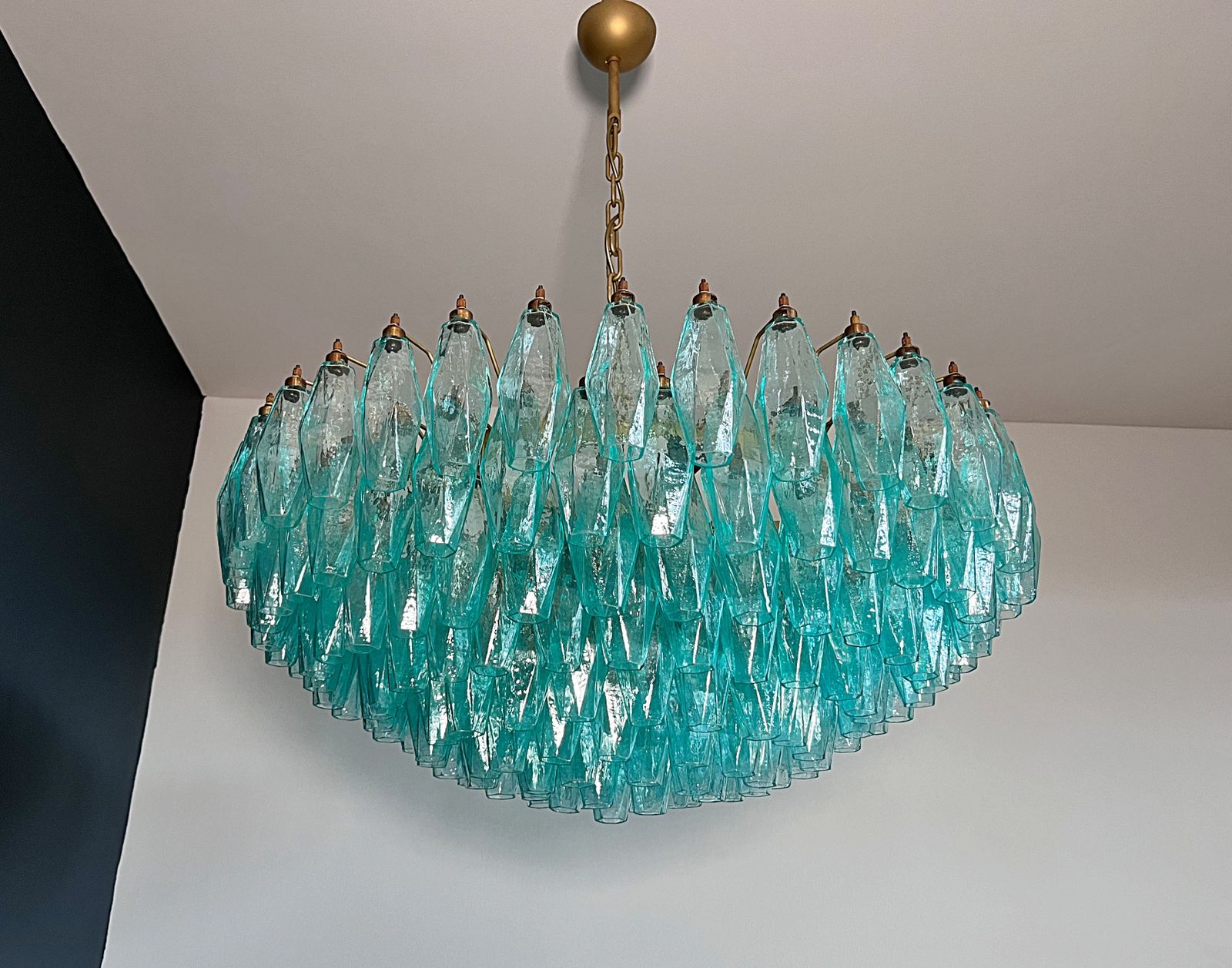 Amazing Murano Glass Candelier   185 Turquoise Poliedri photo for sale