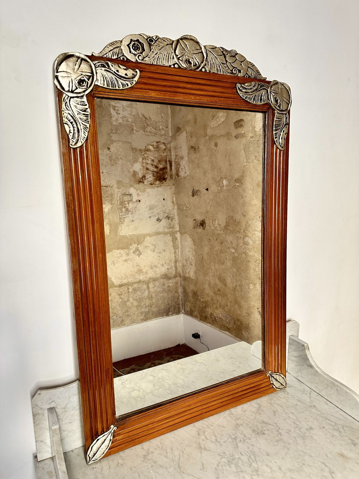 Large French Art Deco Fruitwood Mirror photo furniture