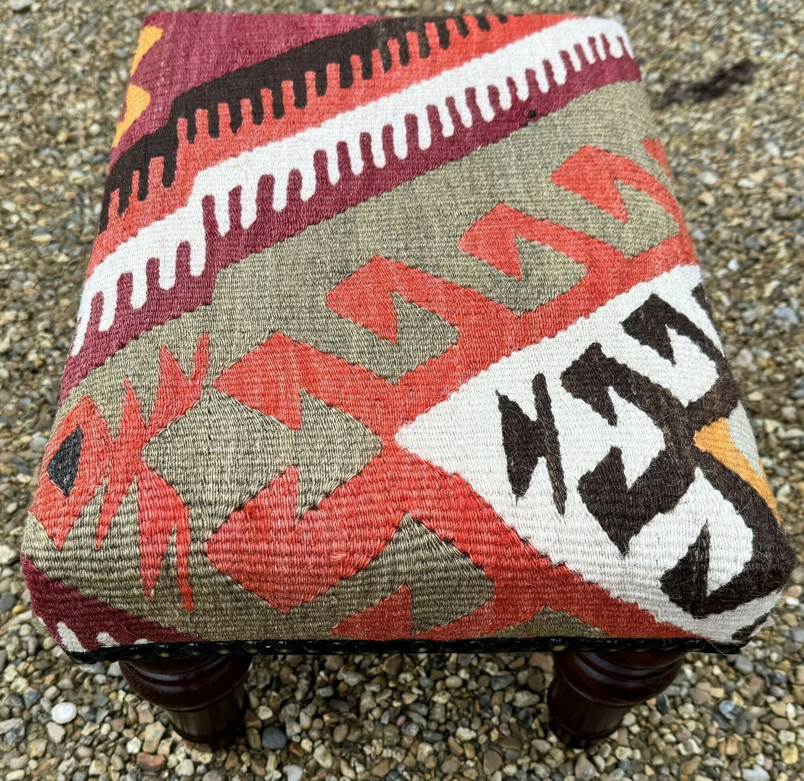 Kilim Covered Stool 0.41m X 0.32m X H0.26m photo vinterior