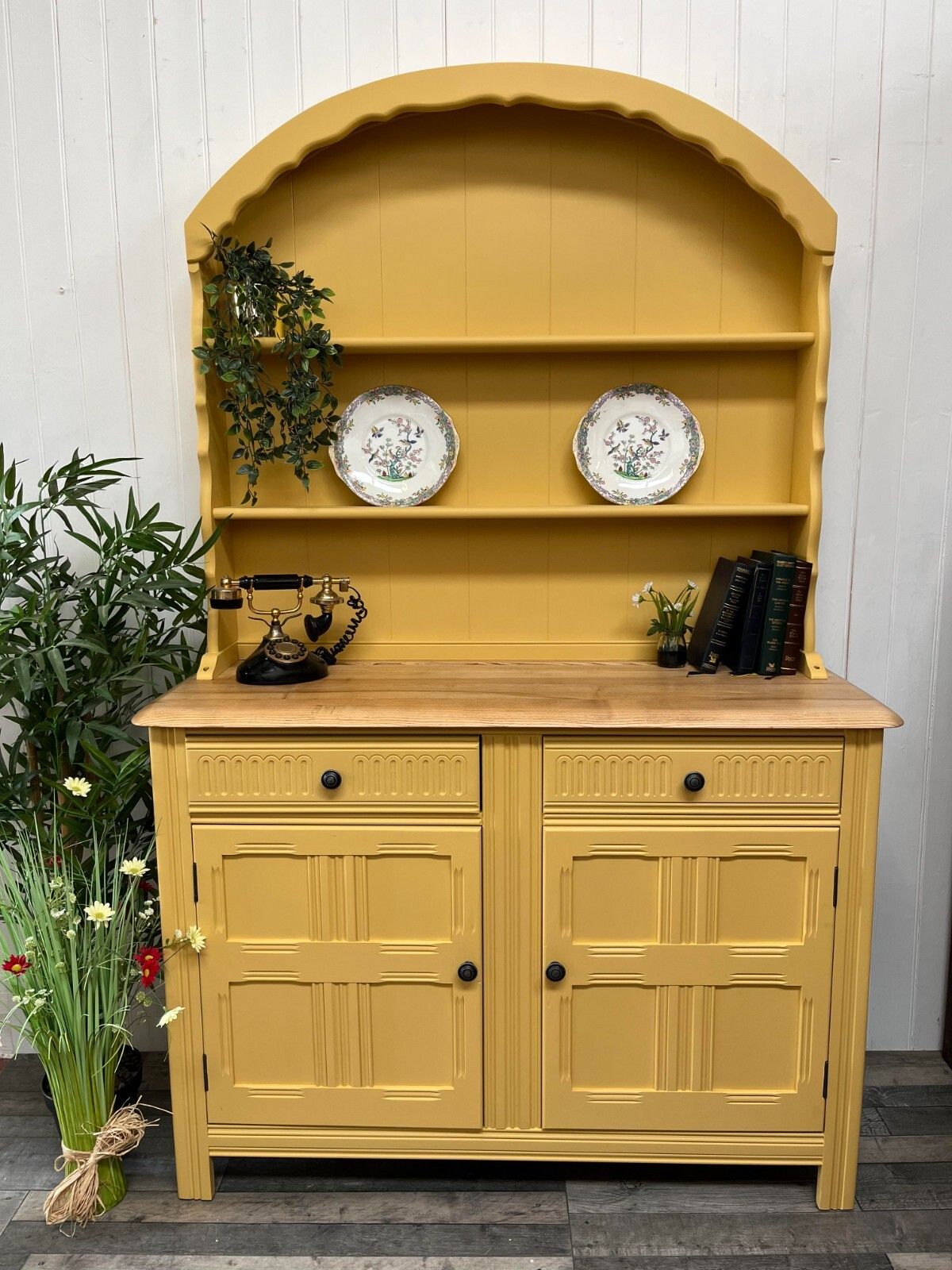 Custom Painted Small Vintage Dutch Dresser Plate Rack Storage Cupboard photo vintage