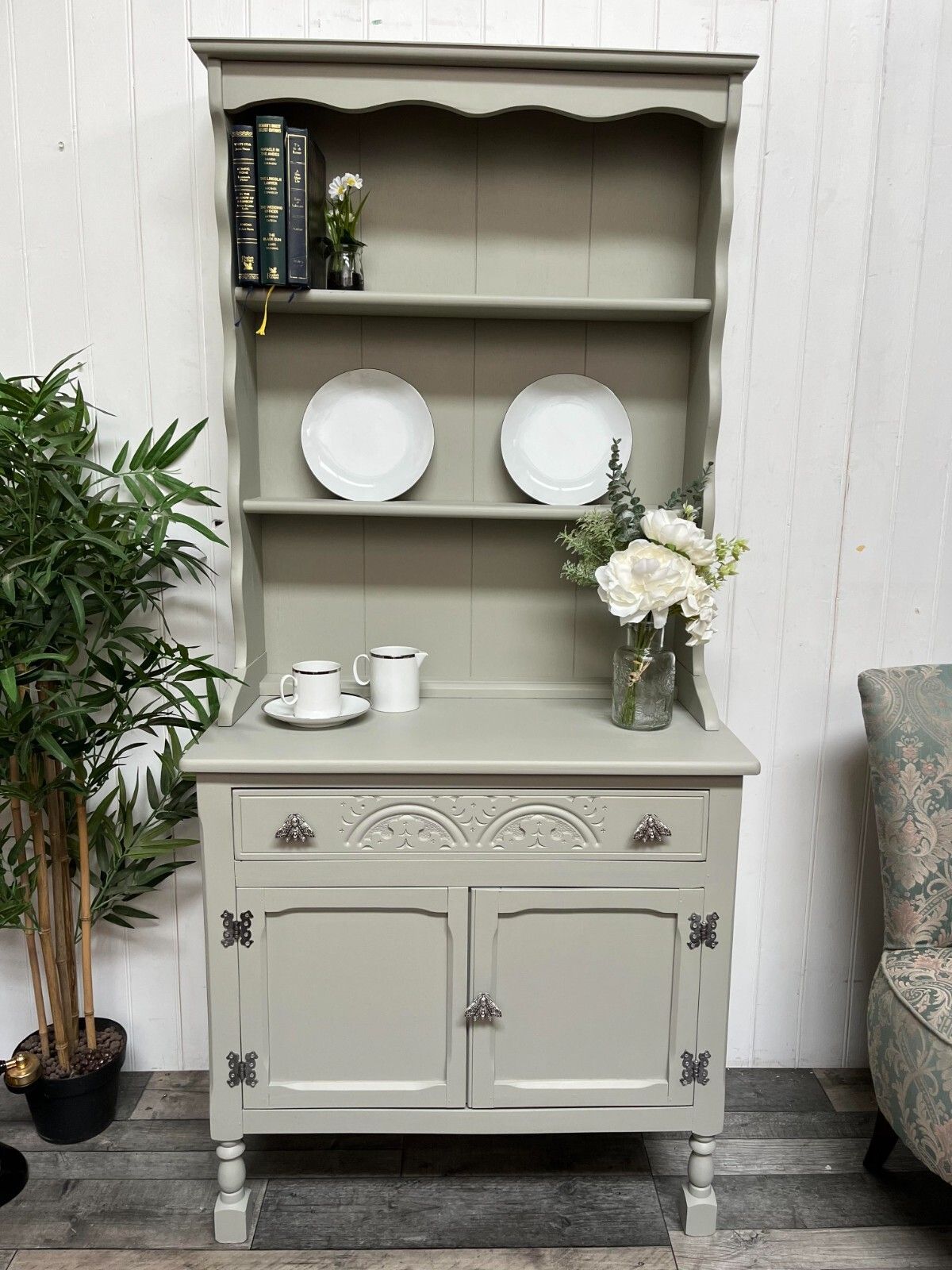450.0 Custom Painted Small Vintage Dutch Dresser Plate Rack Storage Cupboard photo
