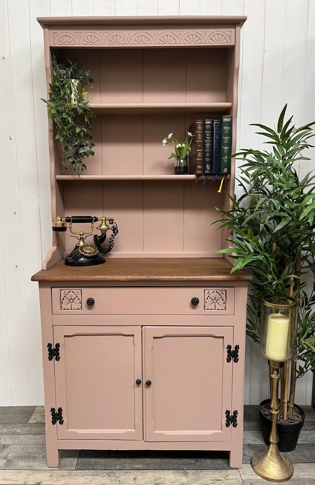 photo vinterior Custom Painted Small Vintage Dutch Dresser Plate Rack Storage Cupboard
