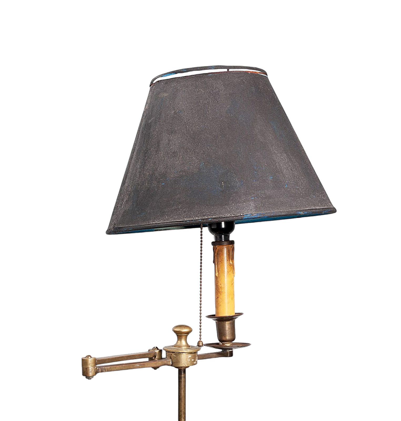 Mid 20th Century Modern Brass And Parchment Covered Wood Three Tier Floor Lamp With Shade, France photo furniture