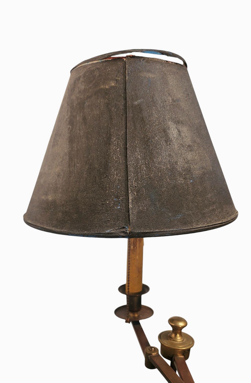 Mid 20th Century Modern Brass And Parchment Covered Wood Three Tier Floor Lamp With Shade, France photo Lighting